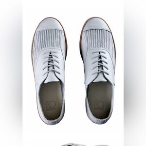 Lacoste Rene designer white perforated Leather Oxfords